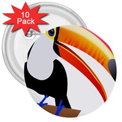 Cute Toucan Bird Cartoon Fly 3  Buttons (10 Pack) 