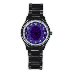 Flower Floral Sunflower Blue Purple Leaf Wave Chevron Beauty Sexy Stainless Steel Round Watch by Mariart