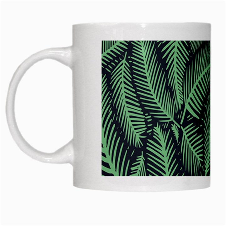 Coconut Leaves Summer Green White Mugs