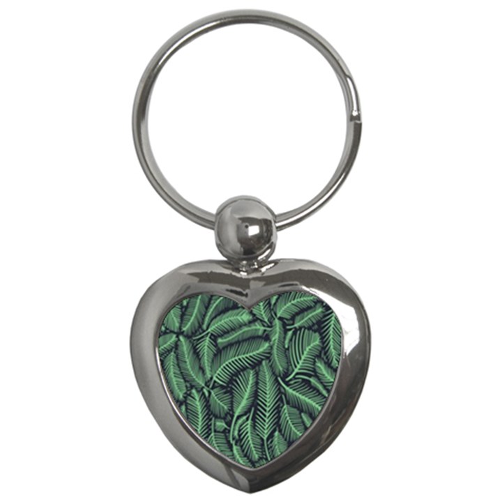 Coconut Leaves Summer Green Key Chains (Heart) 