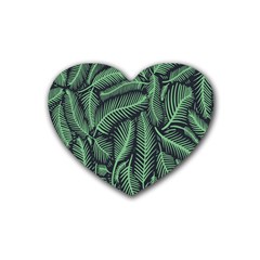 Coconut Leaves Summer Green Rubber Coaster (heart) 