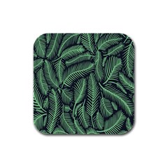 Coconut Leaves Summer Green Rubber Square Coaster (4 Pack) 