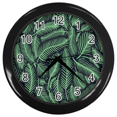 Coconut Leaves Summer Green Wall Clocks (black) by Mariart