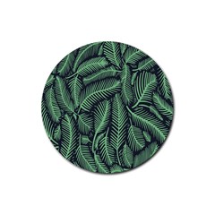 Coconut Leaves Summer Green Rubber Round Coaster (4 Pack) 
