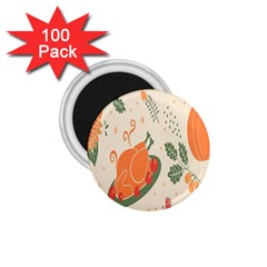 Happy Thanksgiving Chicken Bird Flower Floral Pumpkin Sunflower 1 75  Magnets (100 Pack) 