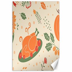 Happy Thanksgiving Chicken Bird Flower Floral Pumpkin Sunflower Canvas 20  X 30   by Mariart