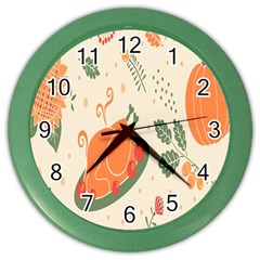 Happy Thanksgiving Chicken Bird Flower Floral Pumpkin Sunflower Color Wall Clocks by Mariart