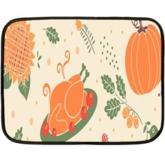 Happy Thanksgiving Chicken Bird Flower Floral Pumpkin Sunflower Double Sided Fleece Blanket (mini)  by Mariart