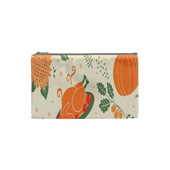 Happy Thanksgiving Chicken Bird Flower Floral Pumpkin Sunflower Cosmetic Bag (small) 