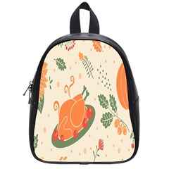 Happy Thanksgiving Chicken Bird Flower Floral Pumpkin Sunflower School Bag (small) by Mariart