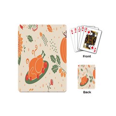 Happy Thanksgiving Chicken Bird Flower Floral Pumpkin Sunflower Playing Cards (mini)  by Mariart