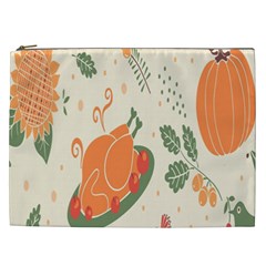 Happy Thanksgiving Chicken Bird Flower Floral Pumpkin Sunflower Cosmetic Bag (xxl)  by Mariart