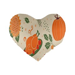 Happy Thanksgiving Chicken Bird Flower Floral Pumpkin Sunflower Standard 16  Premium Flano Heart Shape Cushions