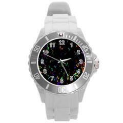 Colorful Music Notes Rainbow Round Plastic Sport Watch (l)