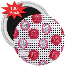 Fruit Patterns Bouffants Broken Hearts Dragon Polka Dots Red Black 3  Magnets (100 Pack)