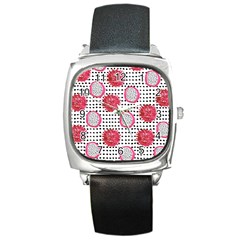 Fruit Patterns Bouffants Broken Hearts Dragon Polka Dots Red Black Square Metal Watch