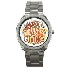 Happy Thanksgiving Sign Sport Metal Watch by Mariart