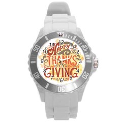 Happy Thanksgiving Sign Round Plastic Sport Watch (l) by Mariart