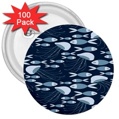 Jellyfish Fish Cartoon Sea Seaworld 3  Buttons (100 Pack)  by Mariart