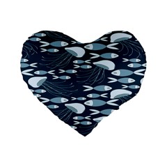 Jellyfish Fish Cartoon Sea Seaworld Standard 16  Premium Heart Shape Cushions