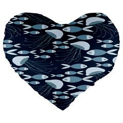 Jellyfish Fish Cartoon Sea Seaworld Large 19  Premium Flano Heart Shape Cushions