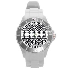 Model Traditional Draperie Line Black White Triangle Round Plastic Sport Watch (l) by Mariart