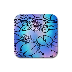 Lotus Flower Wall Purple Blue Rubber Square Coaster (4 Pack) 