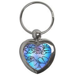 Lotus Flower Wall Purple Blue Key Chains (heart)  by Mariart