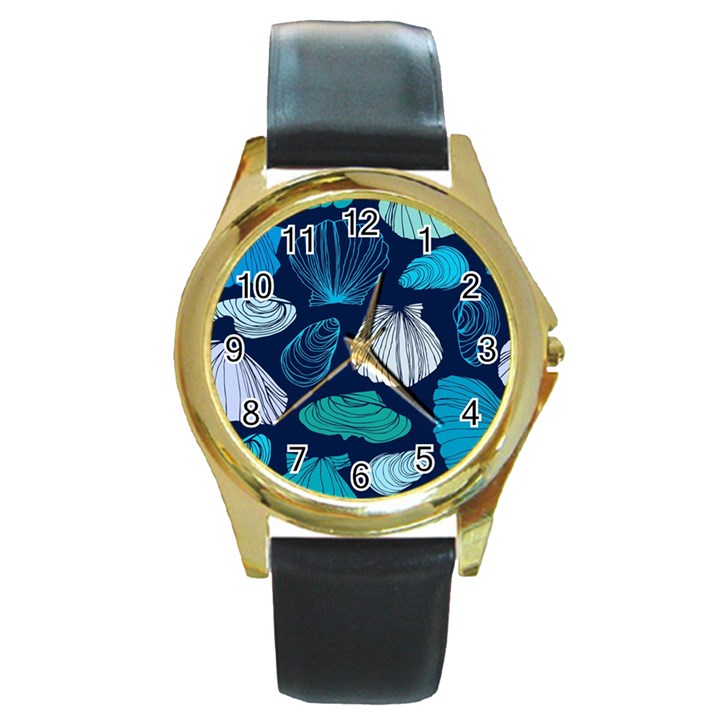 Mega Menu Seashells Round Gold Metal Watch