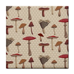Mushroom Madness Red Grey Brown Polka Dots Tile Coasters