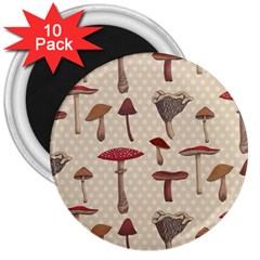 Mushroom Madness Red Grey Brown Polka Dots 3  Magnets (10 Pack) 