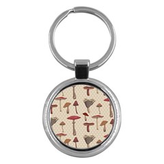 Mushroom Madness Red Grey Brown Polka Dots Key Chains (round)  by Mariart