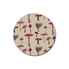 Mushroom Madness Red Grey Brown Polka Dots Rubber Round Coaster (4 Pack)  by Mariart