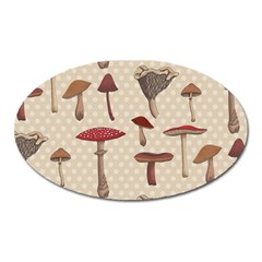 Mushroom Madness Red Grey Brown Polka Dots Oval Magnet