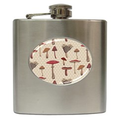 Mushroom Madness Red Grey Brown Polka Dots Hip Flask (6 Oz) by Mariart