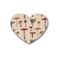 Mushroom Madness Red Grey Brown Polka Dots Heart Coaster (4 Pack)  by Mariart