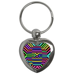 Optical Illusion Line Wave Chevron Rainbow Colorfull Key Chains (heart)  by Mariart