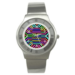 Optical Illusion Line Wave Chevron Rainbow Colorfull Stainless Steel Watch