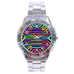 Optical Illusion Line Wave Chevron Rainbow Colorfull Stainless Steel Analogue Watch