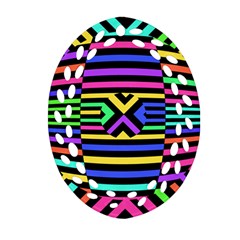 Optical Illusion Line Wave Chevron Rainbow Colorfull Oval Filigree Ornament (two Sides) by Mariart