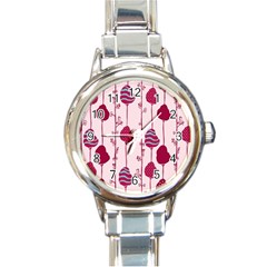 Original Tree Bird Leaf Flower Floral Pink Wave Chevron Blue Polka Dots Round Italian Charm Watch