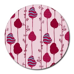 Original Tree Bird Leaf Flower Floral Pink Wave Chevron Blue Polka Dots Round Mousepads by Mariart