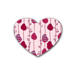 Original Tree Bird Leaf Flower Floral Pink Wave Chevron Blue Polka Dots Rubber Coaster (heart)  by Mariart