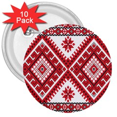 Model Traditional Draperie Line Red White Triangle 3  Buttons (10 Pack)  by Mariart