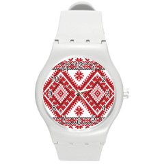 Model Traditional Draperie Line Red White Triangle Round Plastic Sport Watch (m)