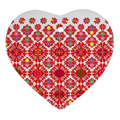 Plaid Red Star Flower Floral Fabric Ornament (heart)