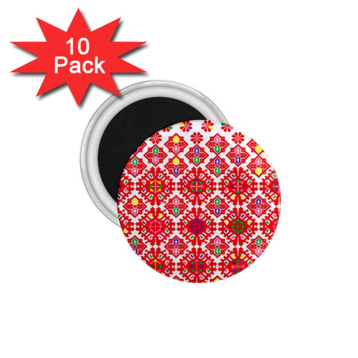 Plaid Red Star Flower Floral Fabric 1.75  Magnets (10 pack) 