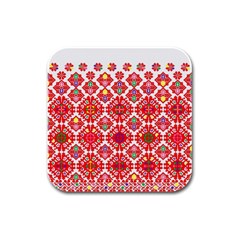 Plaid Red Star Flower Floral Fabric Rubber Square Coaster (4 Pack) 