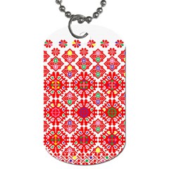 Plaid Red Star Flower Floral Fabric Dog Tag (two Sides) by Mariart