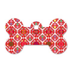 Plaid Red Star Flower Floral Fabric Dog Tag Bone (two Sides) by Mariart